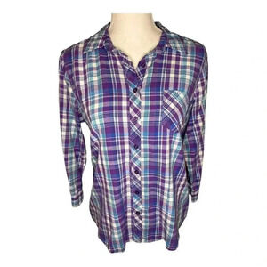 OP Ocean Pacific plaid button down women’s long sleeved blouse size‎ large